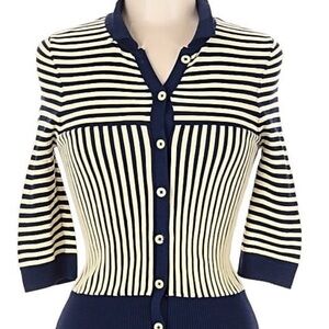 Zara Navy and Cream Striped Cardigan